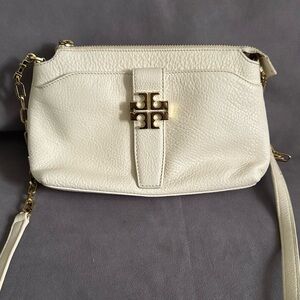 Tory Burch Ivory Crossbody Bag with Gold Accents
